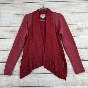 Lucky Lotus Drifter Cardigan Sweater Womens Medium Red Lucky Brand Open Front